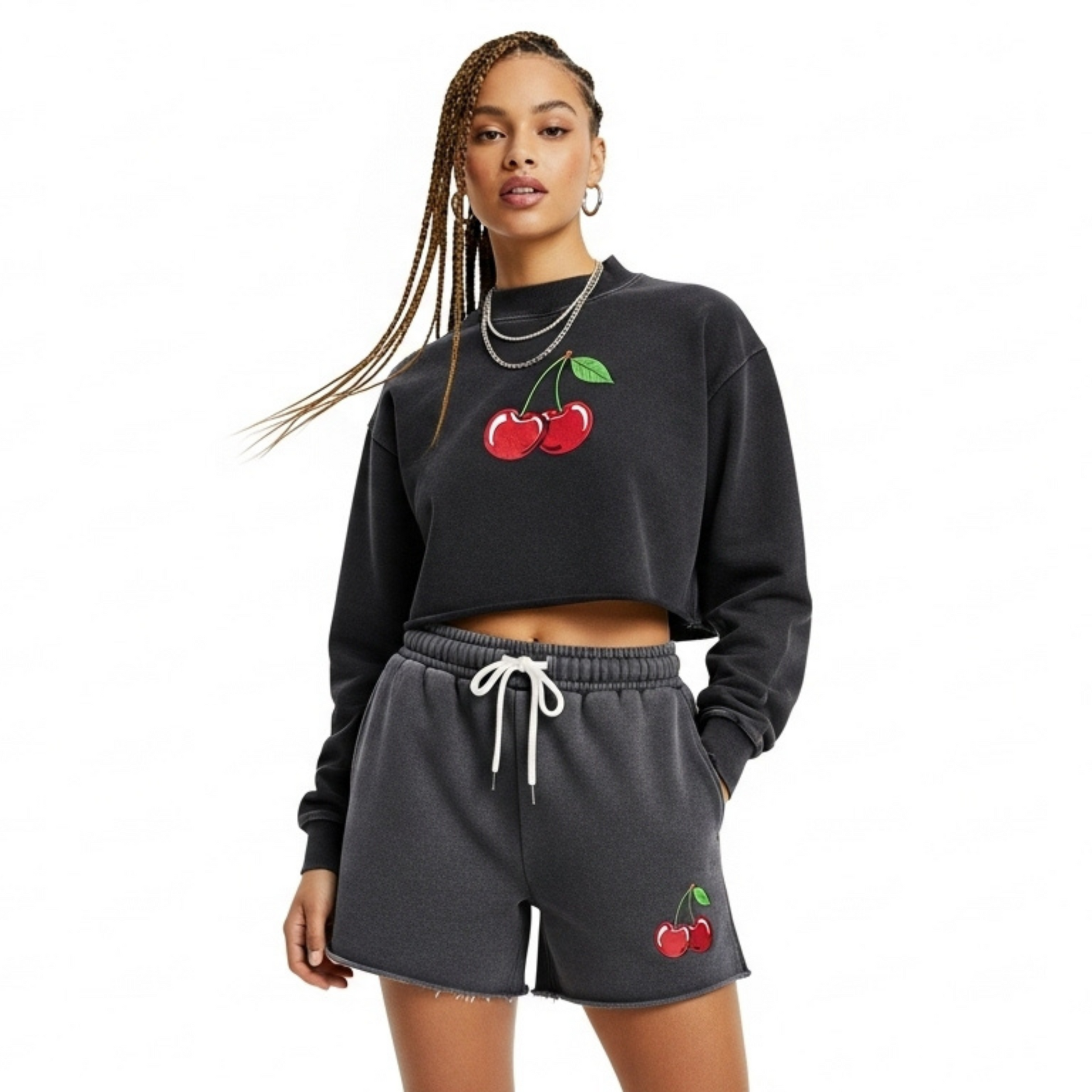Snow Washed Raw Edge Cropped Sweatshirt