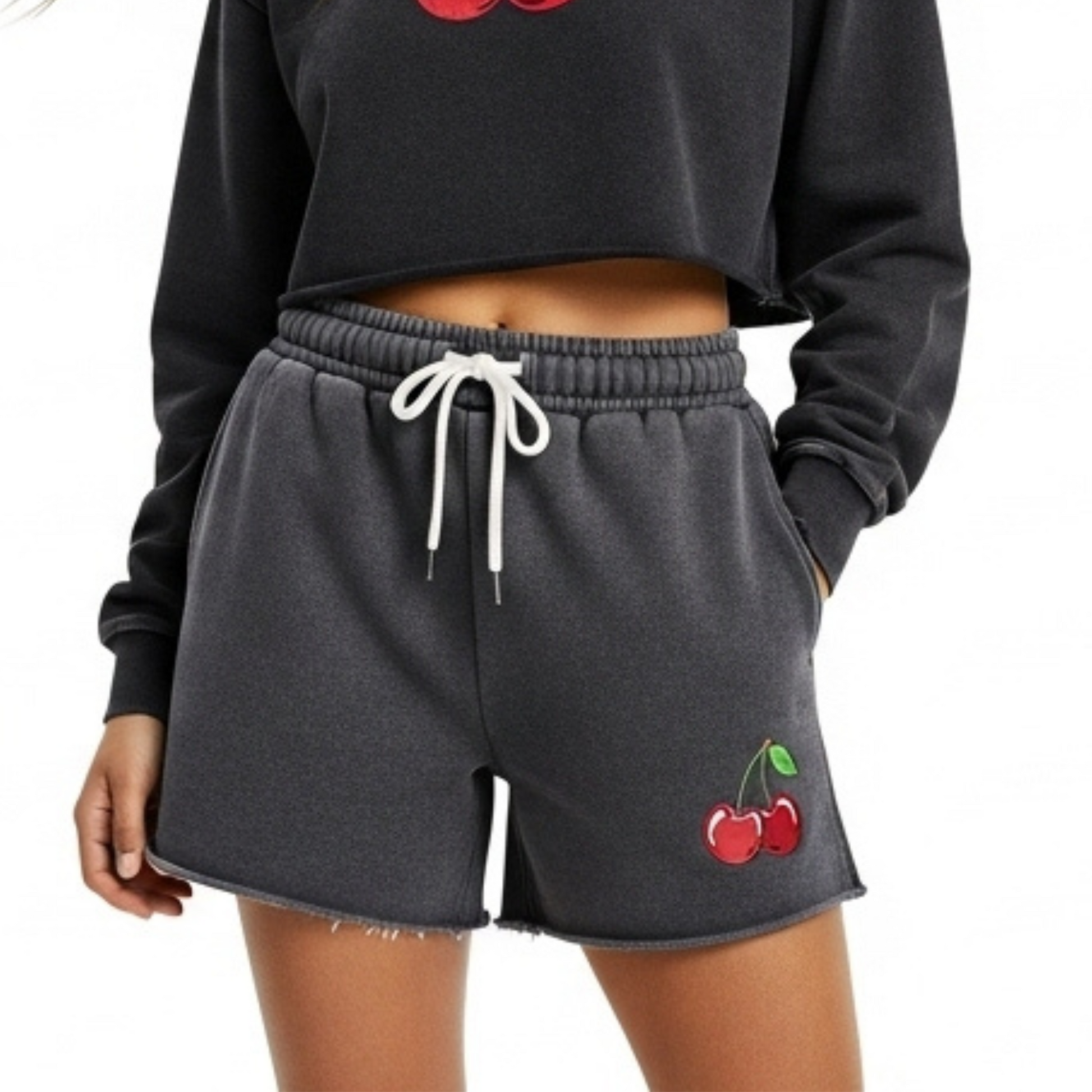 Snow Washed Raw Edge Drawstring Shorts