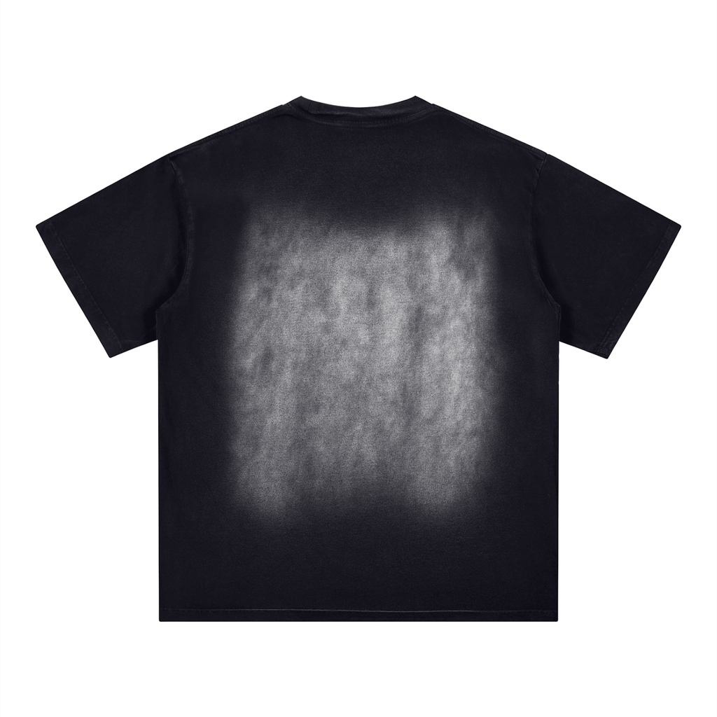 Square Patch Monkey Washed Drop Shoulder T-Shirt